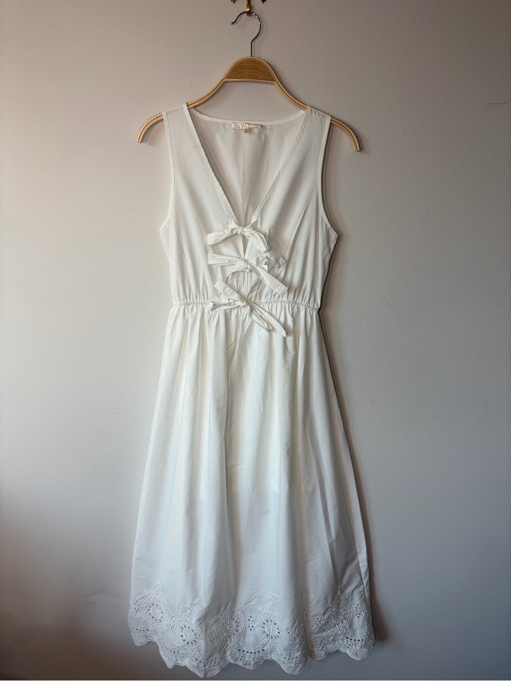 mine White Sleeveless Tie-Front Eyelet Midi Dress